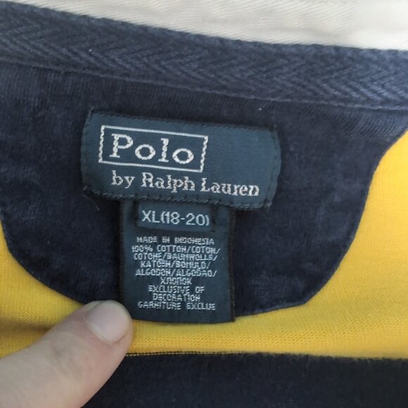 Polo Ralph Lauren Navy Yellow Stripe Rugby Shirt Boys Size XL - Picture 4 of 8